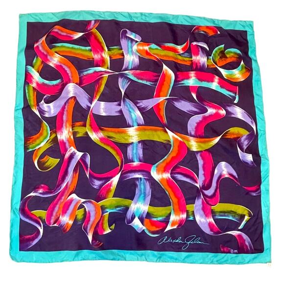 ALEXANDER JULIAN Silk Scarf Wrap Colorful Ribbon Weave Luxury Designer - Picture 1 of 10